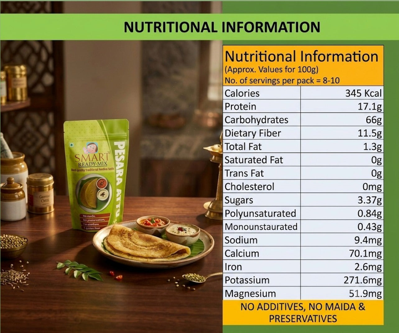 Smart Pesara Attu – Authentic Andhra Breakfast Mix | High Protein & Fibre | 250g